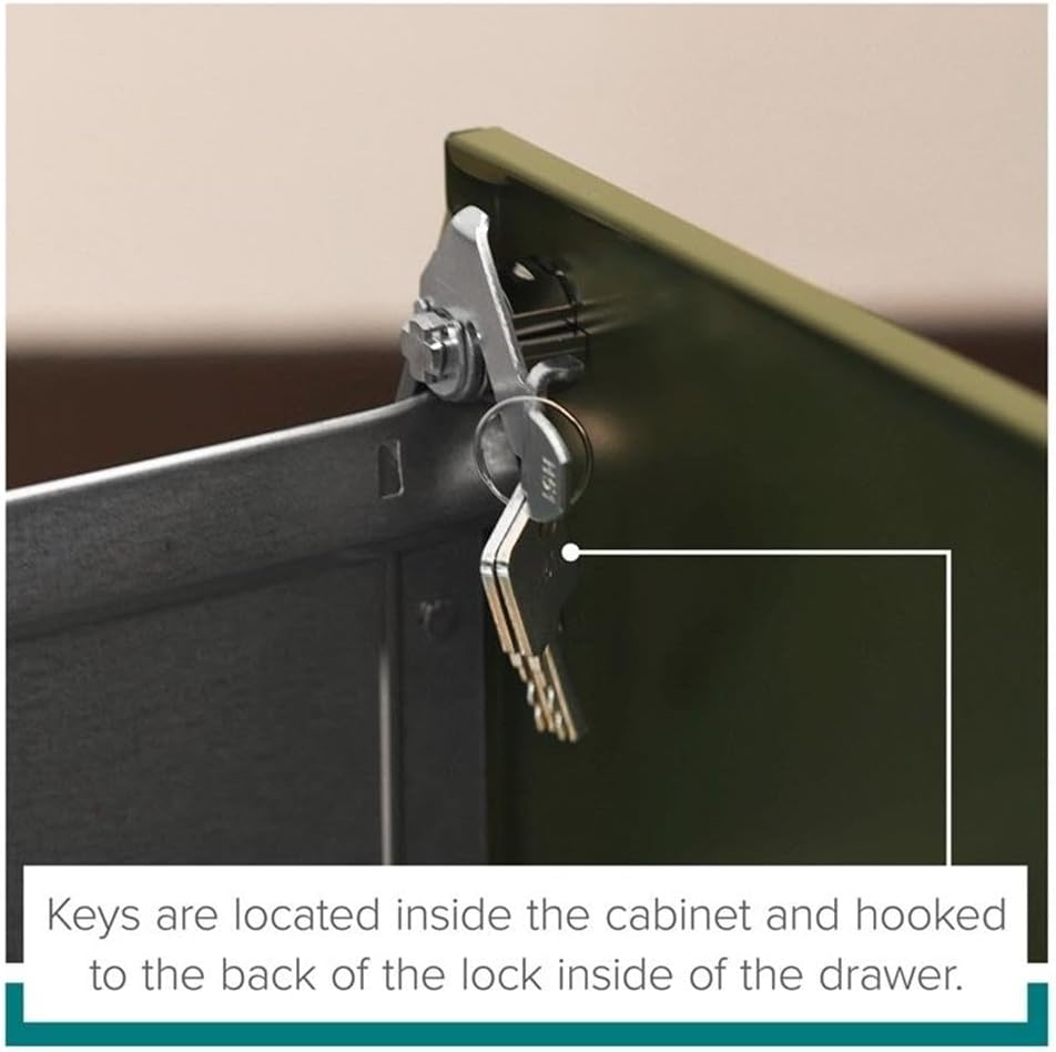Pemberly Row 2-Drawer Metal Mobile Filing Cabinet, 18 in Depth, Turquoise Finish, Locking Drawers, Letter-Size Hanging File Storage, Smooth Glide Casters, Compact Home or Office Use