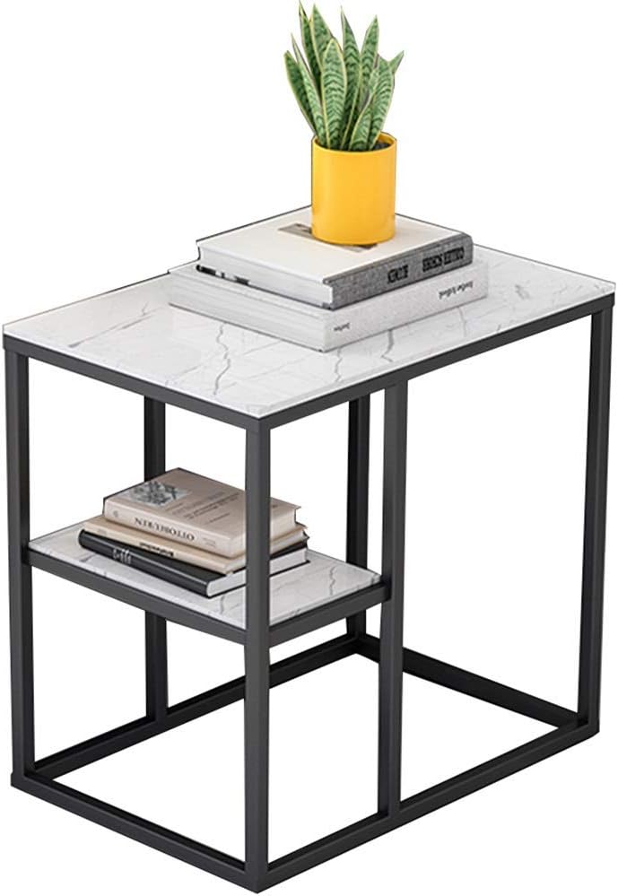 Telephone Table, Sofa Side Table Telephone Table Corner Table 2 Tier Storage Shelf for Office Hallway or Living Room,Marble Table Top and Metal Frame,21.6''×15.7''×23.6''