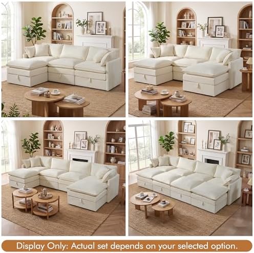 WorthFurni Modular Sectional Sofa with Storage Ottomans,103" L-Shaped Cloud Couch,Comfy Modern Couches with Pillows & Upholstered Deep Seat Cushion for Apartment Living Room Bedroom(Beige)