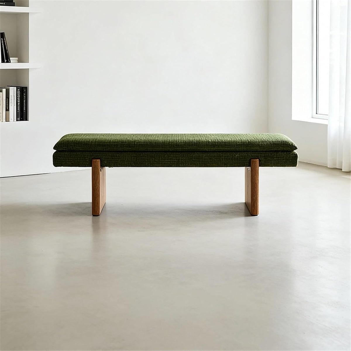 Modern Green Bedroom Bedside Bench Dressing Room Wooden and Fabric Long Entryway(XS)