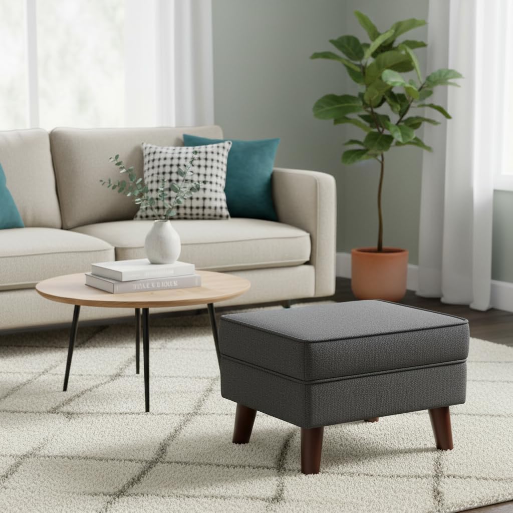 Livofex Storage Ottoman, Modern Small Footrest Ottoman with Hidden Storage, Soft Breathable Fabric Upholstered Stool, Easy Assembly Compact Foot Stool for Living Room,Home Office