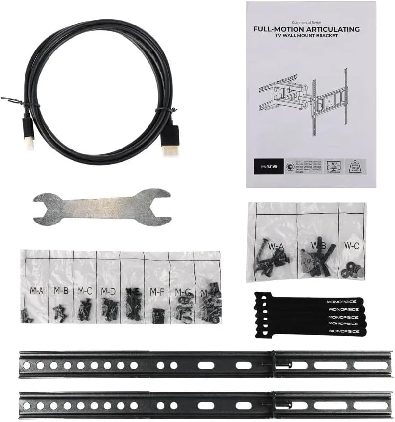Monoprice Commercial Full Motion TV Wall Mount Bracket for 32" to 70" TVs up to 88lbs, Max VESA 400x400, Fits Curved Screens