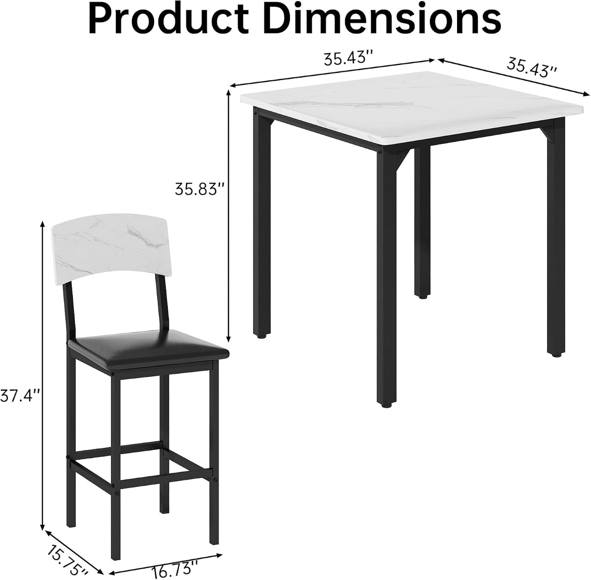 AWQM 5-Piece Dining Table Set, Kitchen Table Set for 4 (White) | Counter Height Table & 4 Upholstered Bar Stools, Compact Dining Set for Small Spaces, Dining Room, Kitchen,Easy to Assemble