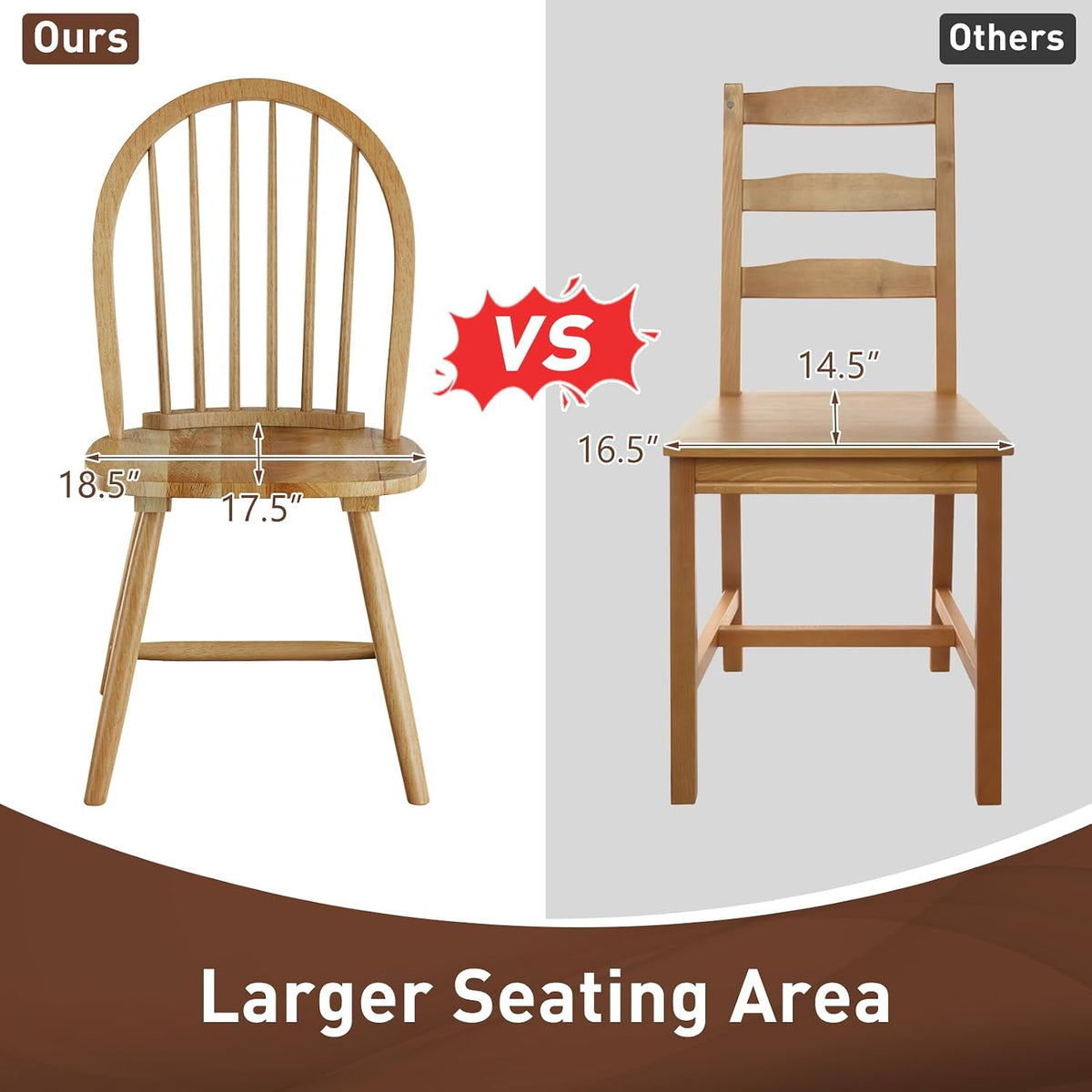 POWERSTONE Dining Chairs Set of 2, Wood Windsor Chairs with Spindle Back Country Farmhouse Dining Chair Kitchen Room Chair Oak