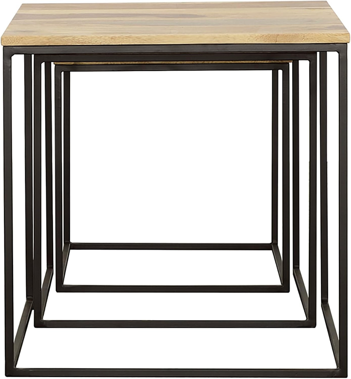 20" Natural Wood Stacking Nesting Tables, Set of Nesting Tables with Slender Metal Legs, Side Tables with Industrial Rustic Fusion for Versatile Home Living Spaces, Brown