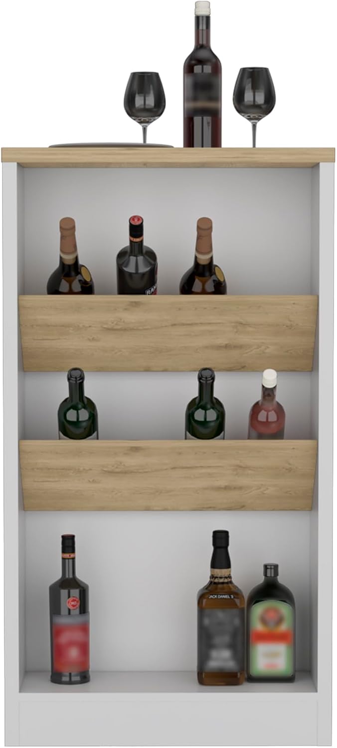 Multicolor Kitchen Island with Shelves and Table Top | Includes two side shelves for bottle display and low shelf for essentials