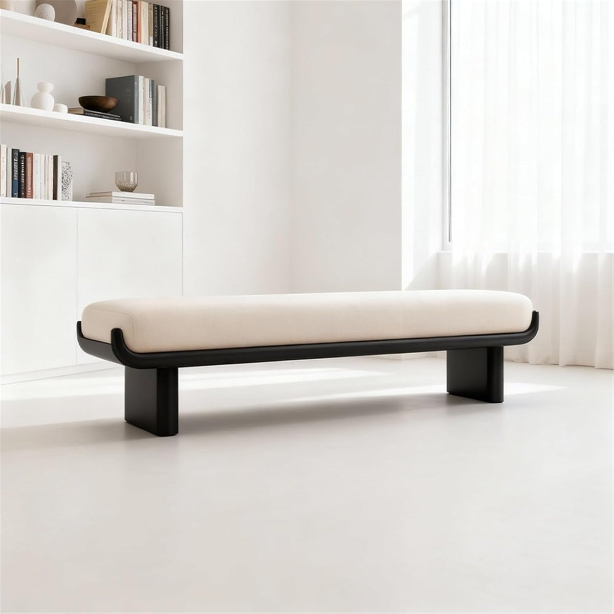 Modern Wooden and Fabric Long Shoe-Changing Bench for Living Room and Bed end Entryway(Large)
