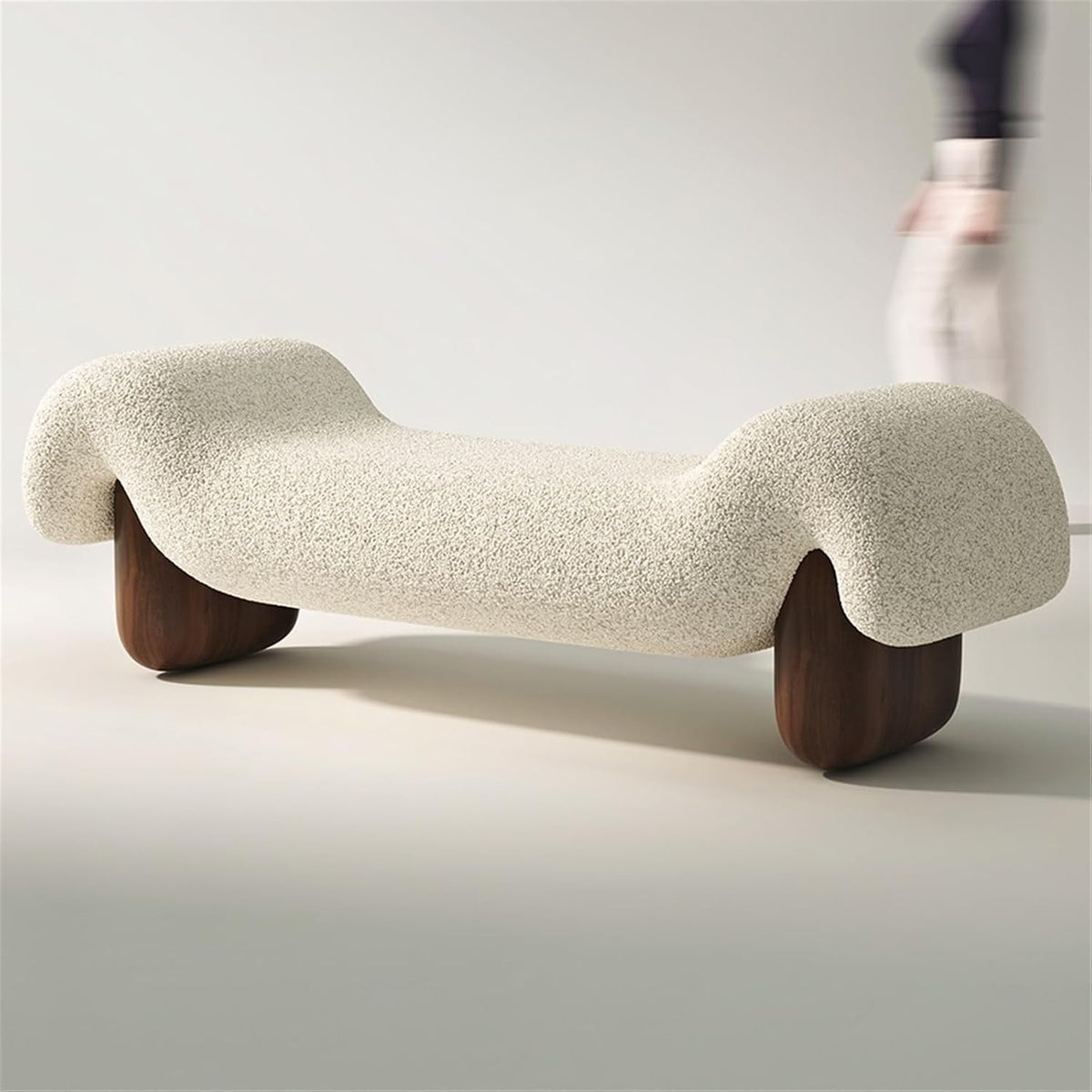 Modern White Wooden and Fabric Sofa Stool Retro Style for Changing Shoes Bedroom Bedside and Dressing Room Entryway(Medium)