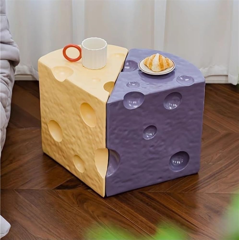 Coffee Table Cheese-Shaped Triangle Resin Side Table Multifunctional Sofa Stool Nightstand for Small Living Room Practical(Dark Yellow,L)
