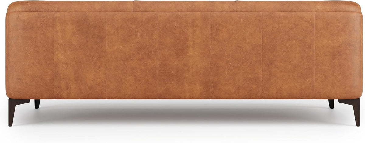 Valencia Avery Leather Couch 89" | Top Grain Nappa 11000 Leather 3 Seater with Tufted Back, Solid Wood Frame, Plush Cushioning, Saddle Tan
