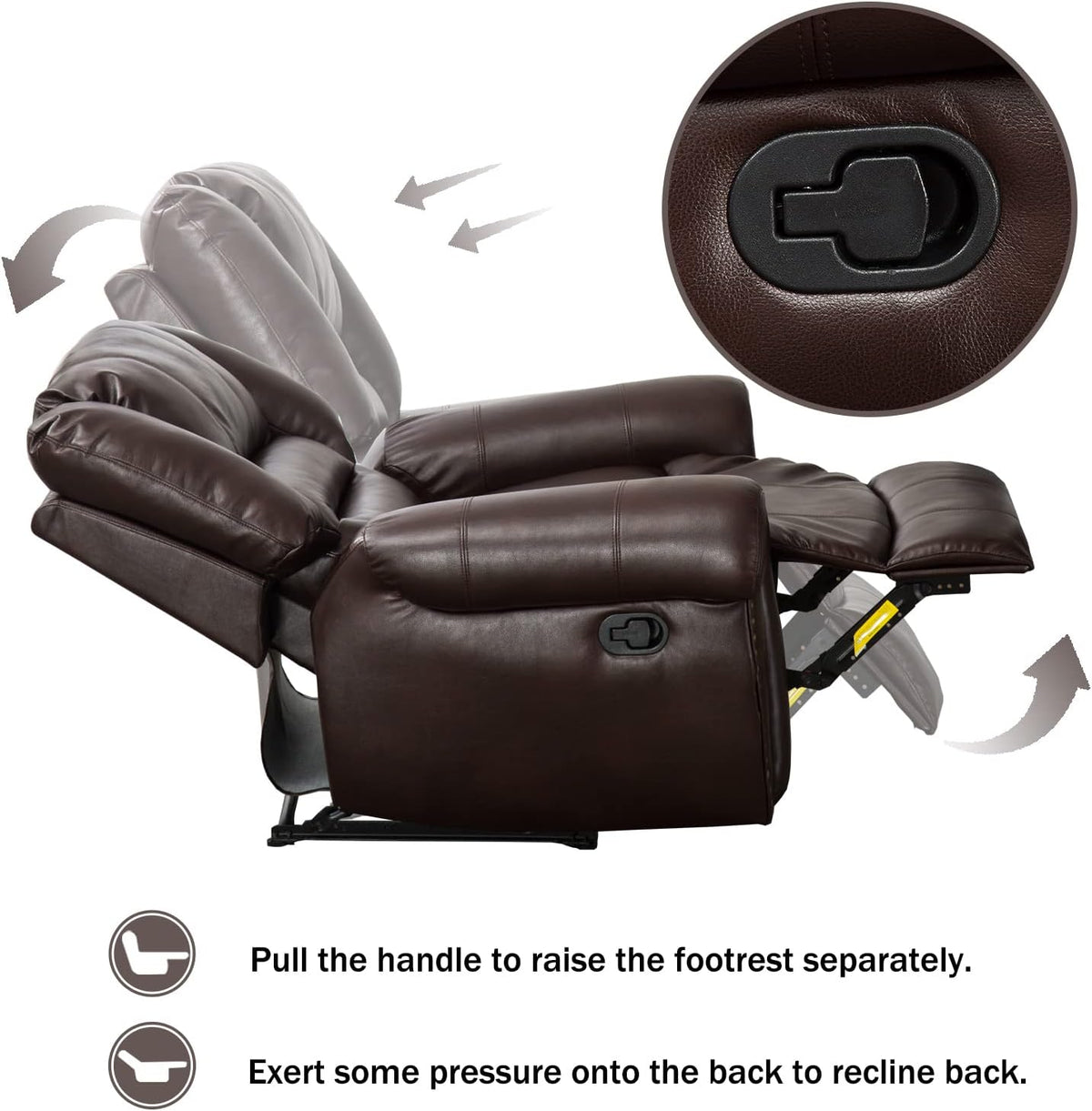 CANMOV Leather Recliner Chair, Classic and Traditional Manual Recliner Chair with Comfortable Arms and Back Single Sofa for Living Room, Brown