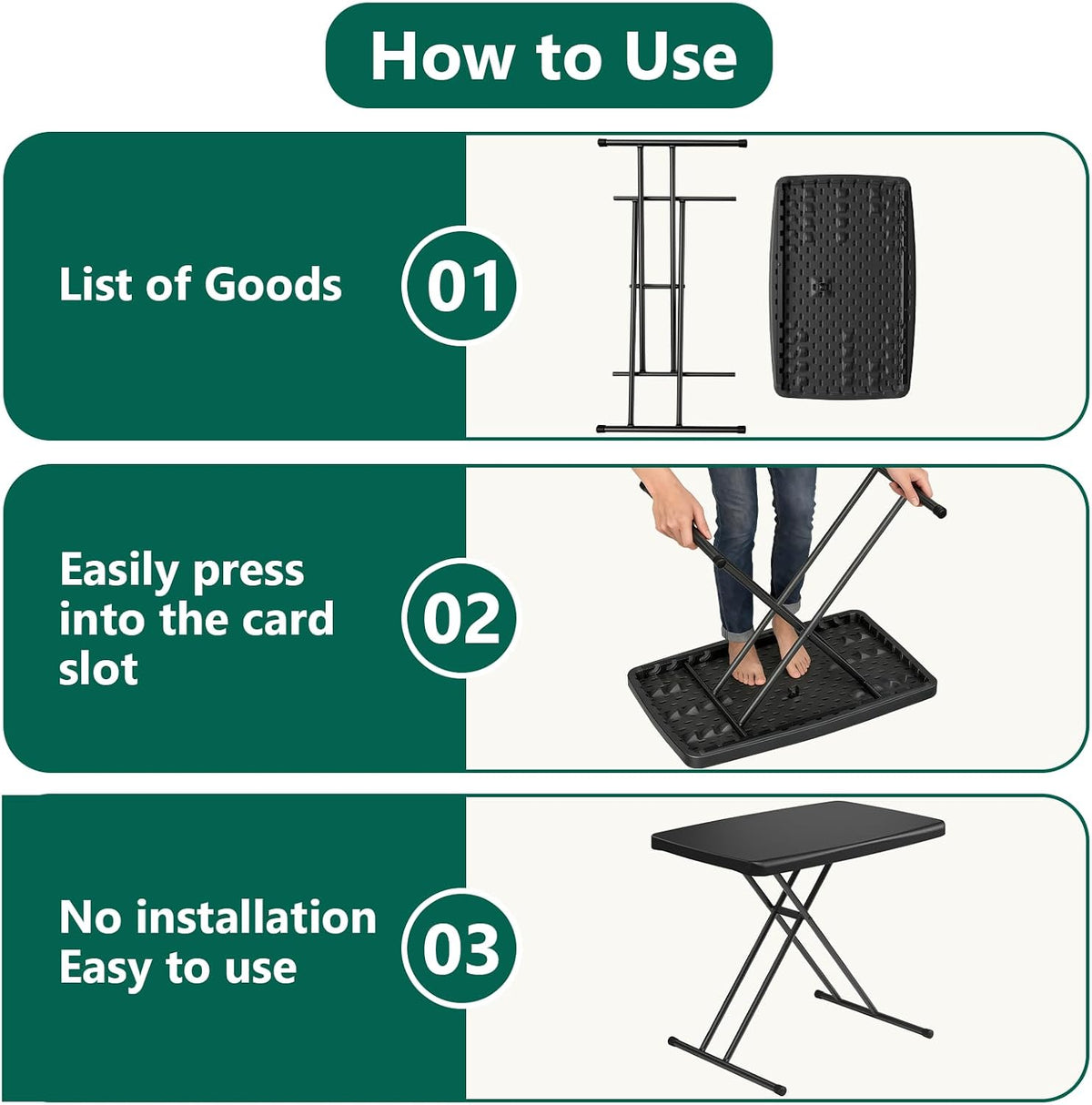 Folding Table 30 Inch -2Pack, Small Desk Adjustable Height TV Tray for Laptop, Couch, Camping - Heavy Duty Utility Foldable Table for Small Spaces, No Assembly Required, Black Granite