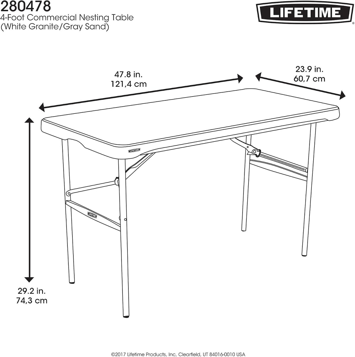 LIFETIME 280478 Commercial Nesting Folding Table, 4-Foot