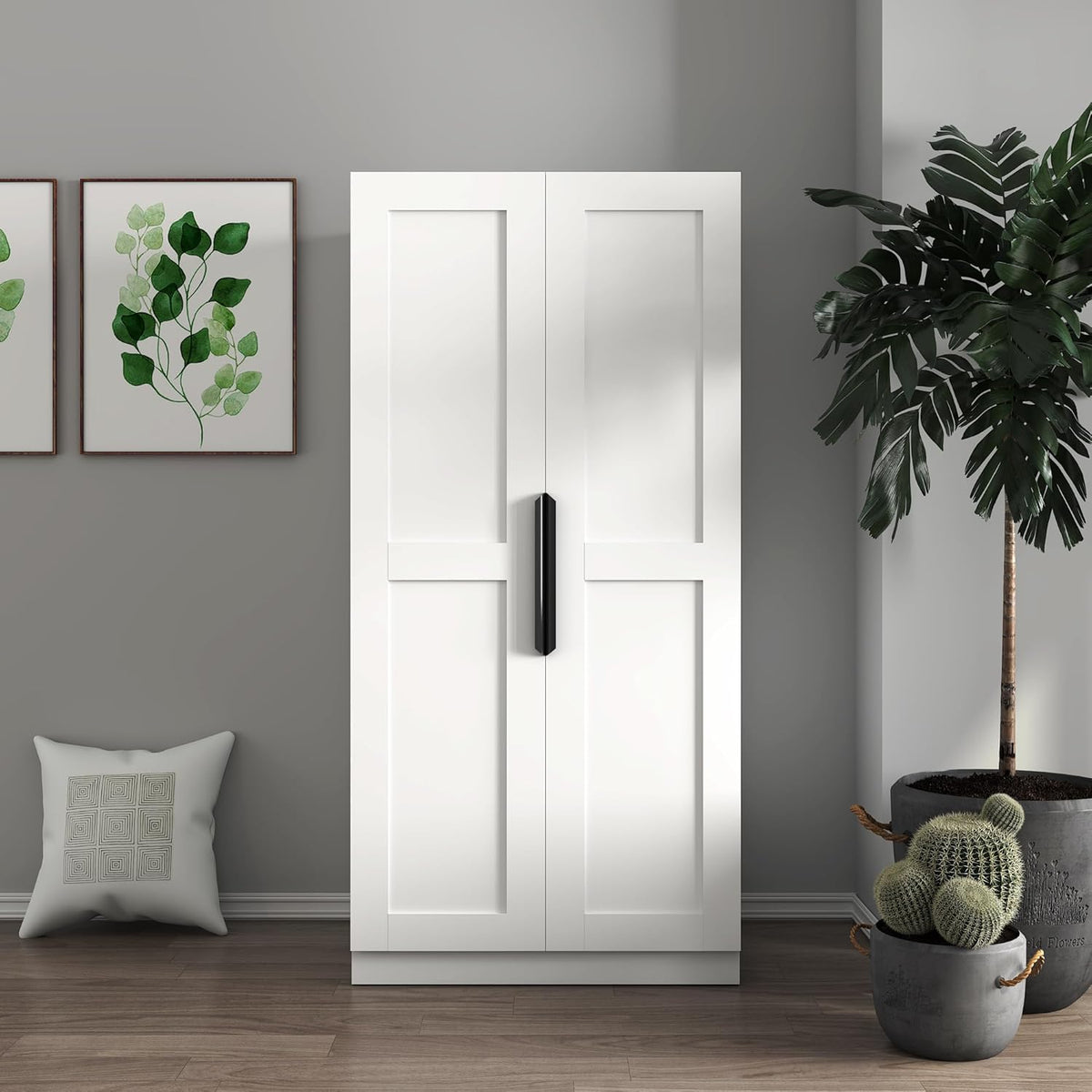 RuiSiSi 63" Tall Kitchen Pantry, Kitchen Pantry Storage Cabinet, White Freestanding Buffet Cupboards Sideboard with Doors & Shelves, Buffet Storage Cabinet for Kitchen Living Room Dinning Room