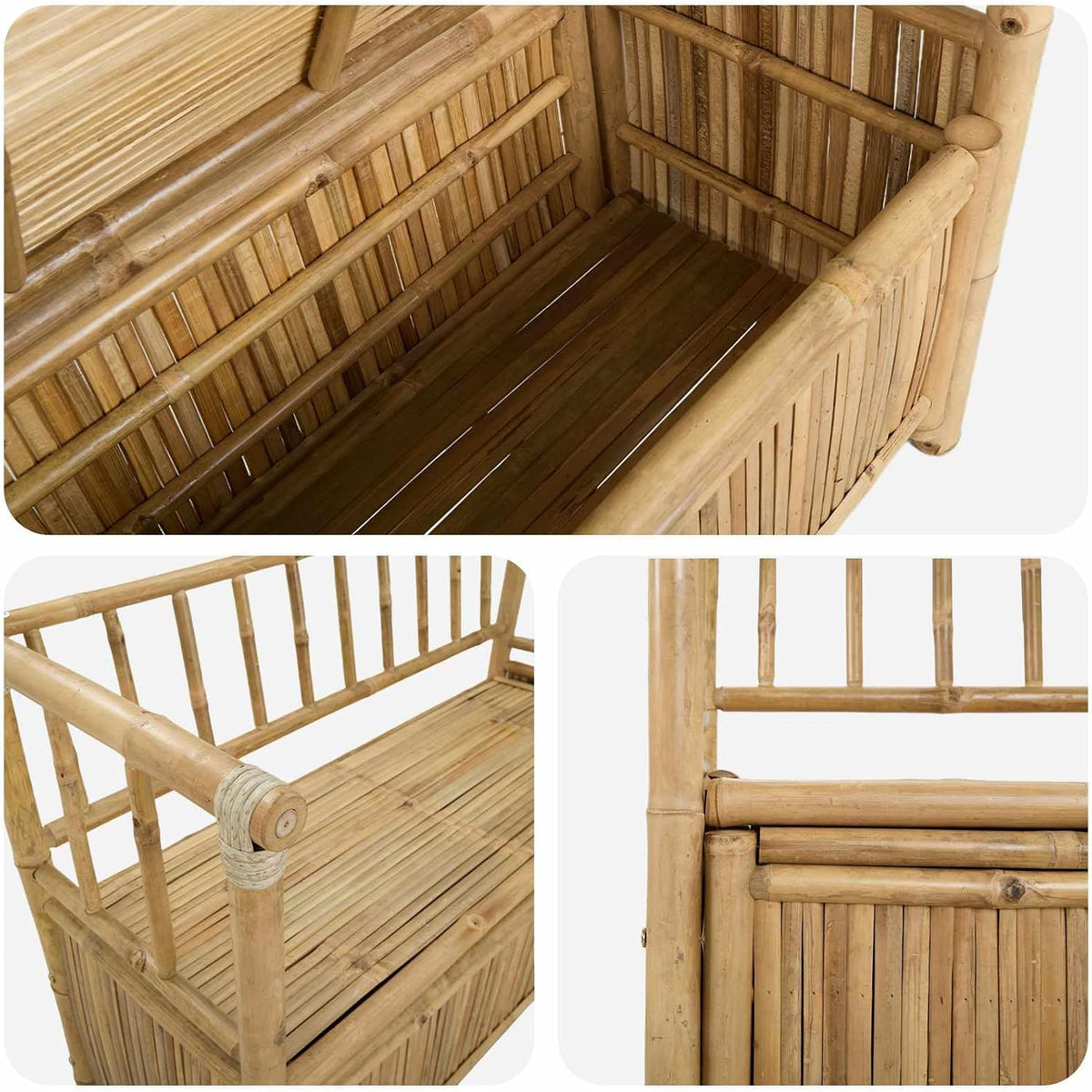 Bamboo Garden Storage Bench, Outdoor Patio Seating with Hidden Storage Compartment, 43.3 x 18.5 x 31.5 Inch Rectangular Wood Bench for Backyard, Balcony, Indoor and Outdoor Use