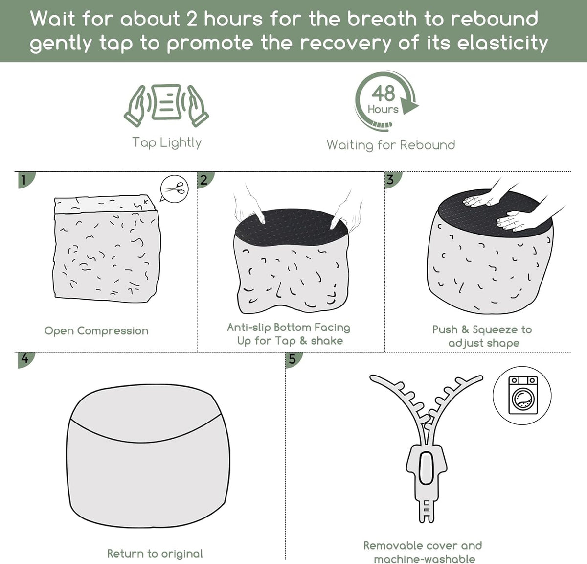 HIGOGOGO Round Stuffed Pouf Ottoman, Pu Leather Poufs with Foam Chunk Filling, Furry and Fluffy Pouf Foot Stool Storage Ottoman, 20 X 15 Floor Poufs Foot Rest for Living Room,Brown