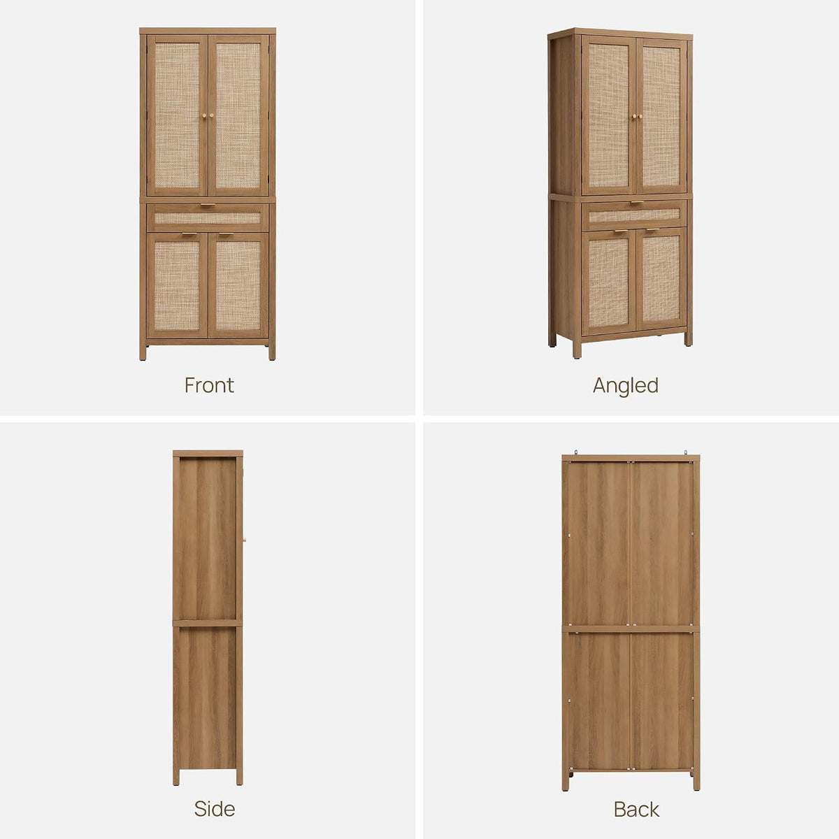 SICOTAS 72 inch Pantry Cabinet with Drawer & 4 Doors, Rattan Buffet Cabinet | Farmhouse Boho Freestanding Cupboard Pantry, Tall Storage Cabinet with Storage for Living Room, Dining Room
