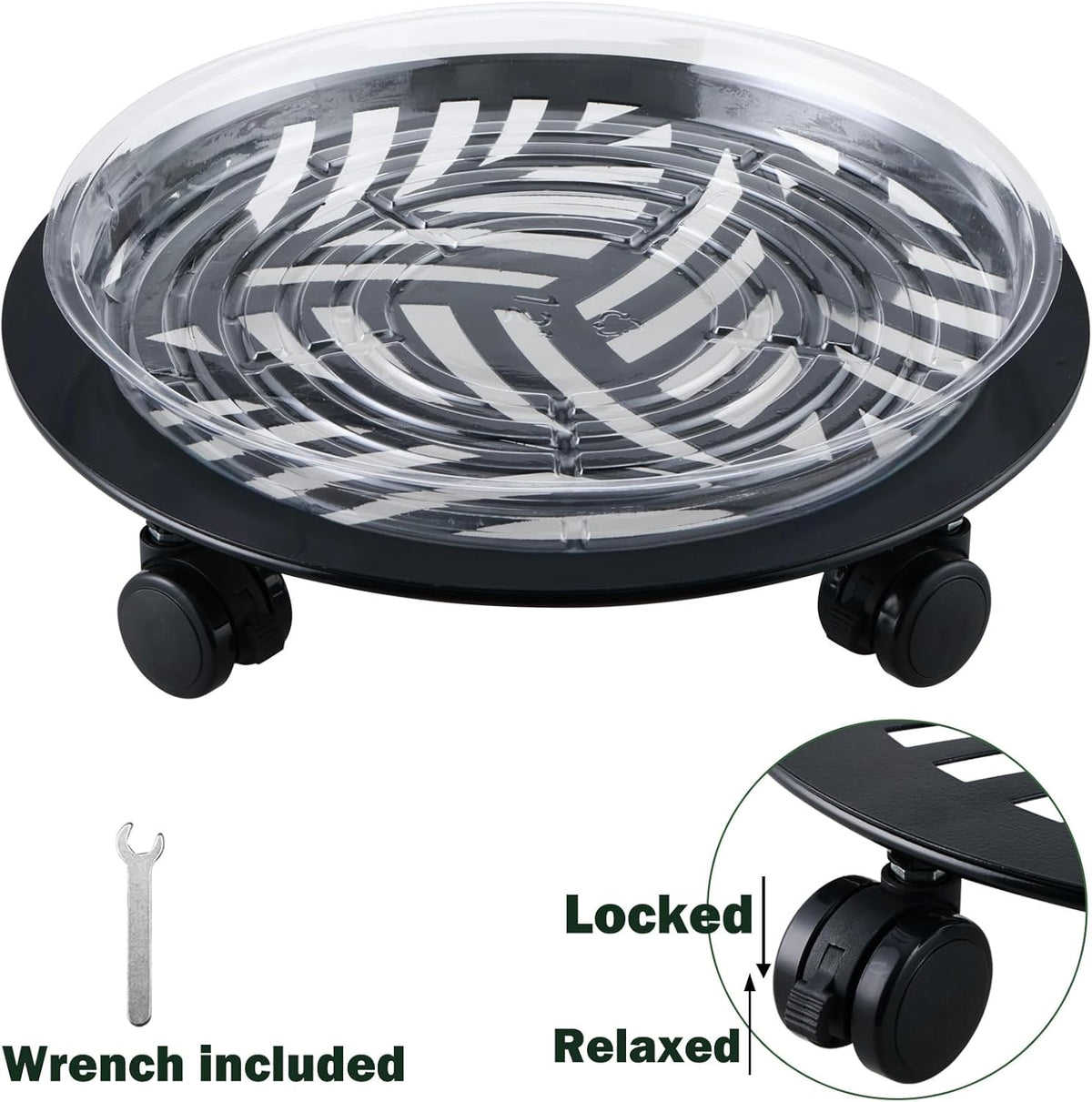 1 Packs Large Metal Plant Caddy with PU Wheels 13.6" Heavy-Duty Wrought Iron Rolling Plant Stands Indoor Outdoor Wheeled Plant Dolly Planter Mover Rollers Plant, Leaf Style