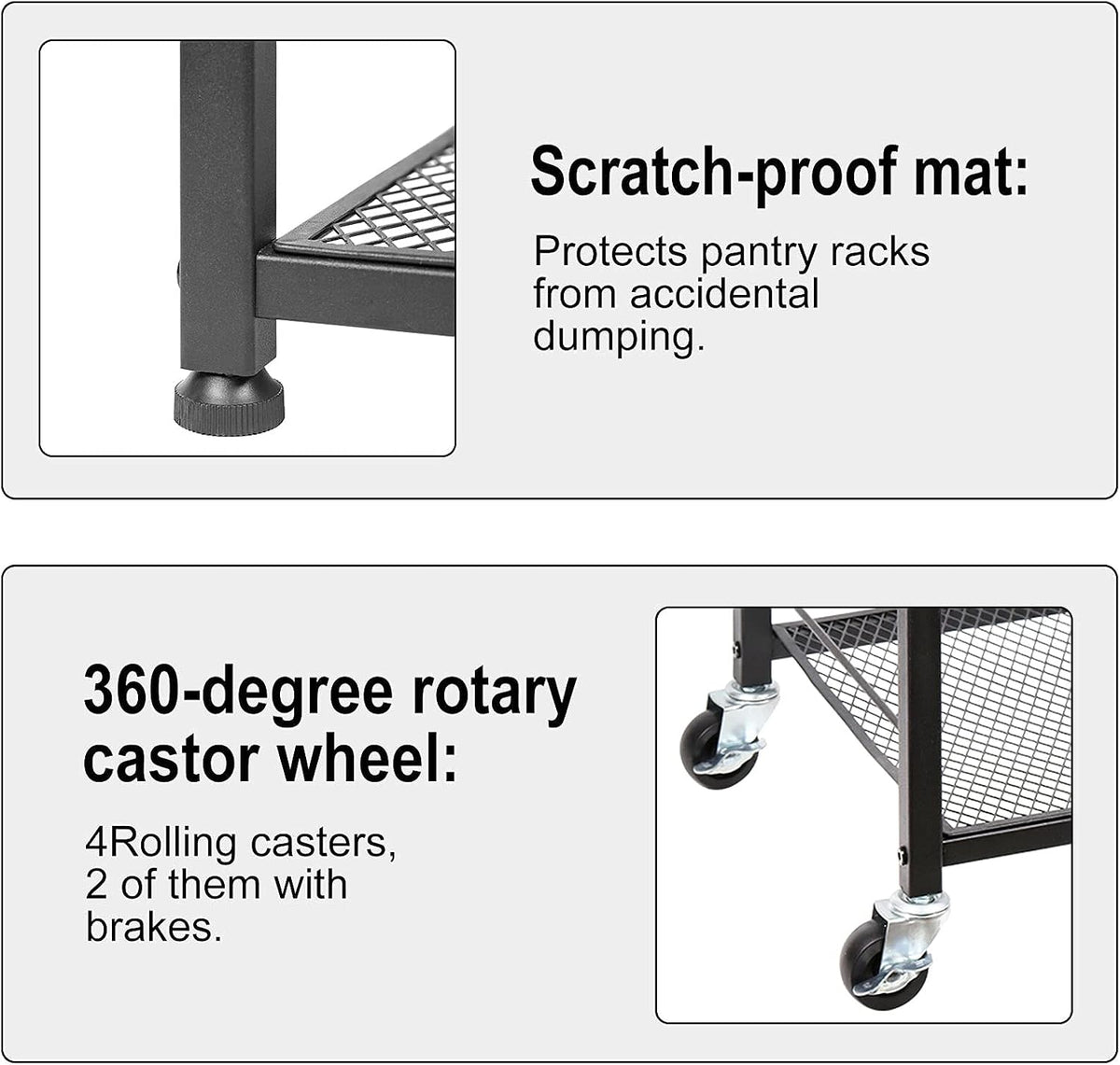 CADUKE Kitchen Storage Cart Baker's Rack 4-Tier Industrial Wood | Kitchen Island Stand, Serving Bar Cart, on Wheel, MDF, End Side Table Storage, Trolley Rack, for Bedside, Bathroom, Office