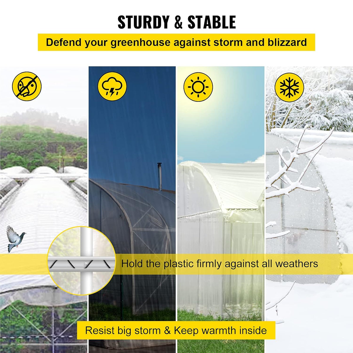 VEVOR Greenhouse Spring Wire and Lock Channel 30 Packs, 6.56 ft PE Coated Aluminum Alloy Bundle Kit, Plastic Poly Film or Shade Cloth Attachment w/Screws, Silver