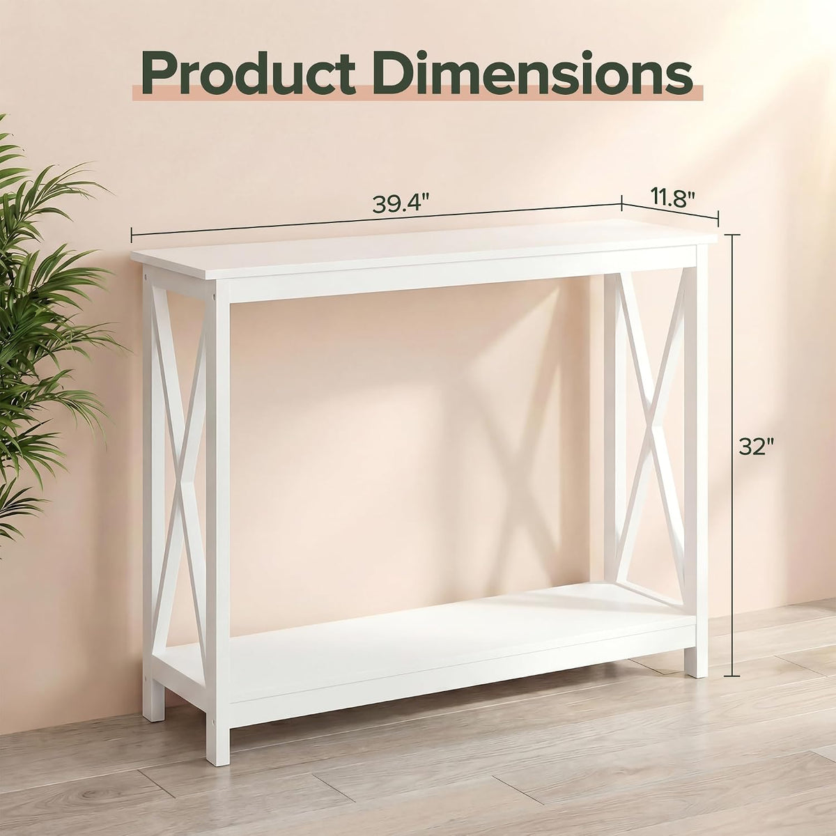 SUPER DEAL Console Table 39.5”, 2-Tier Narrow Sofa Side Table with Storage Shelf, Entrance Table for Hallway/Foyer/Living Room/Corridor/Office, White