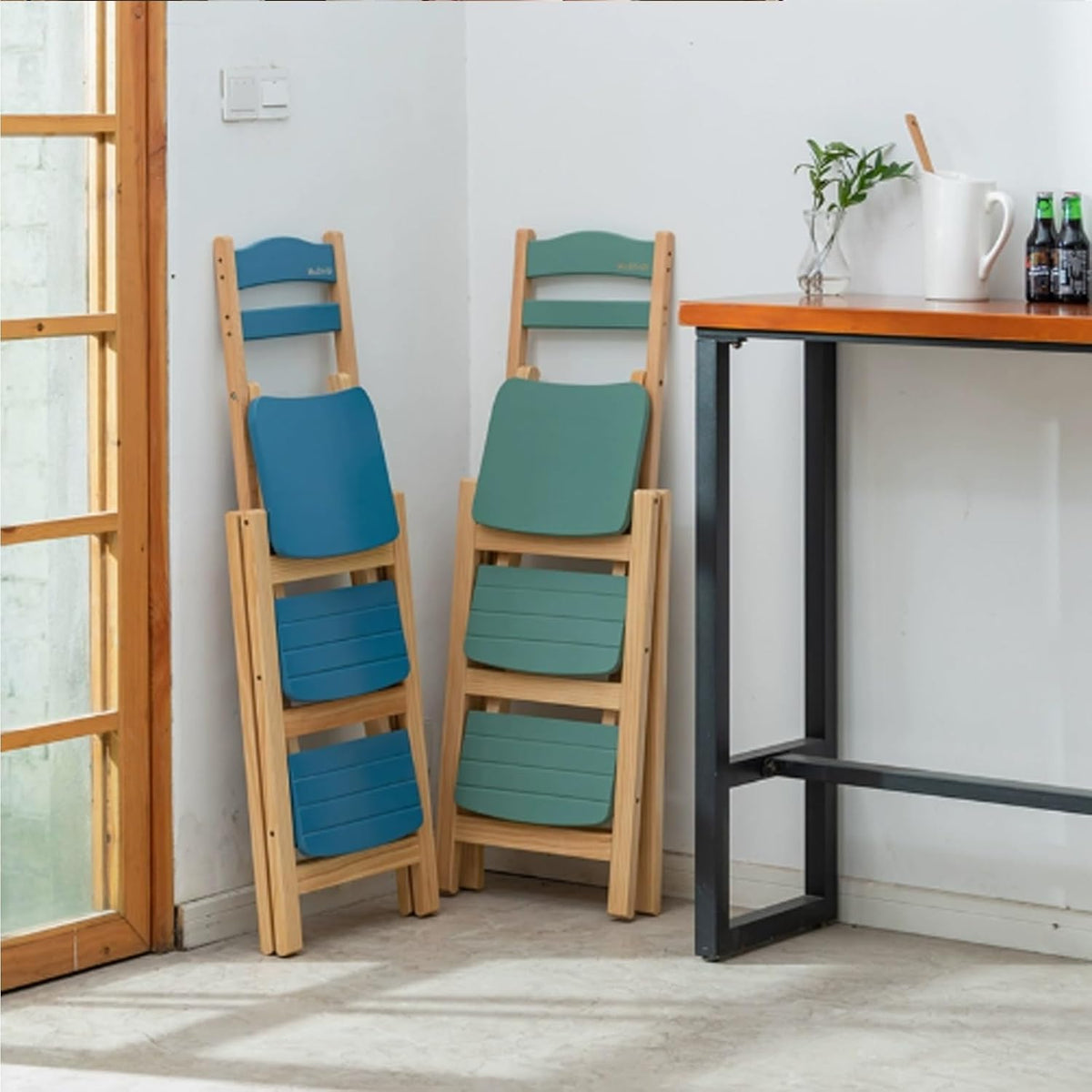 Height Foldable Stool Tall Stool,Solid wood Folding Bar Stool 3 Step Indoor Ladder Stool,Folding High Bar Counter Stool Portable Step Stool Chair ,Bathroom Storage Shelf for Adults Kitchen Outdoor(Gra
