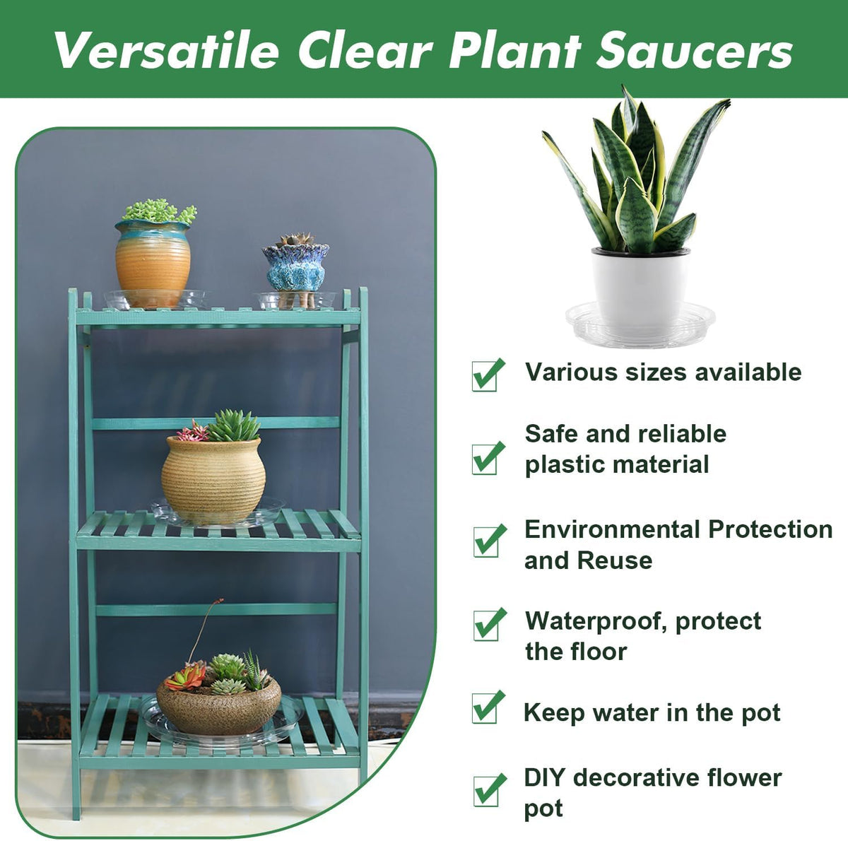 60 Pack Clear Plant Saucers for Indoors (4 6 8 Inch) Flower Pot Saucers for Potted Plants Plate Set Plant Trays for Indoors No Holes Plants Saucer Trays for Pots Drip Tray Plastic Tray for Succulent