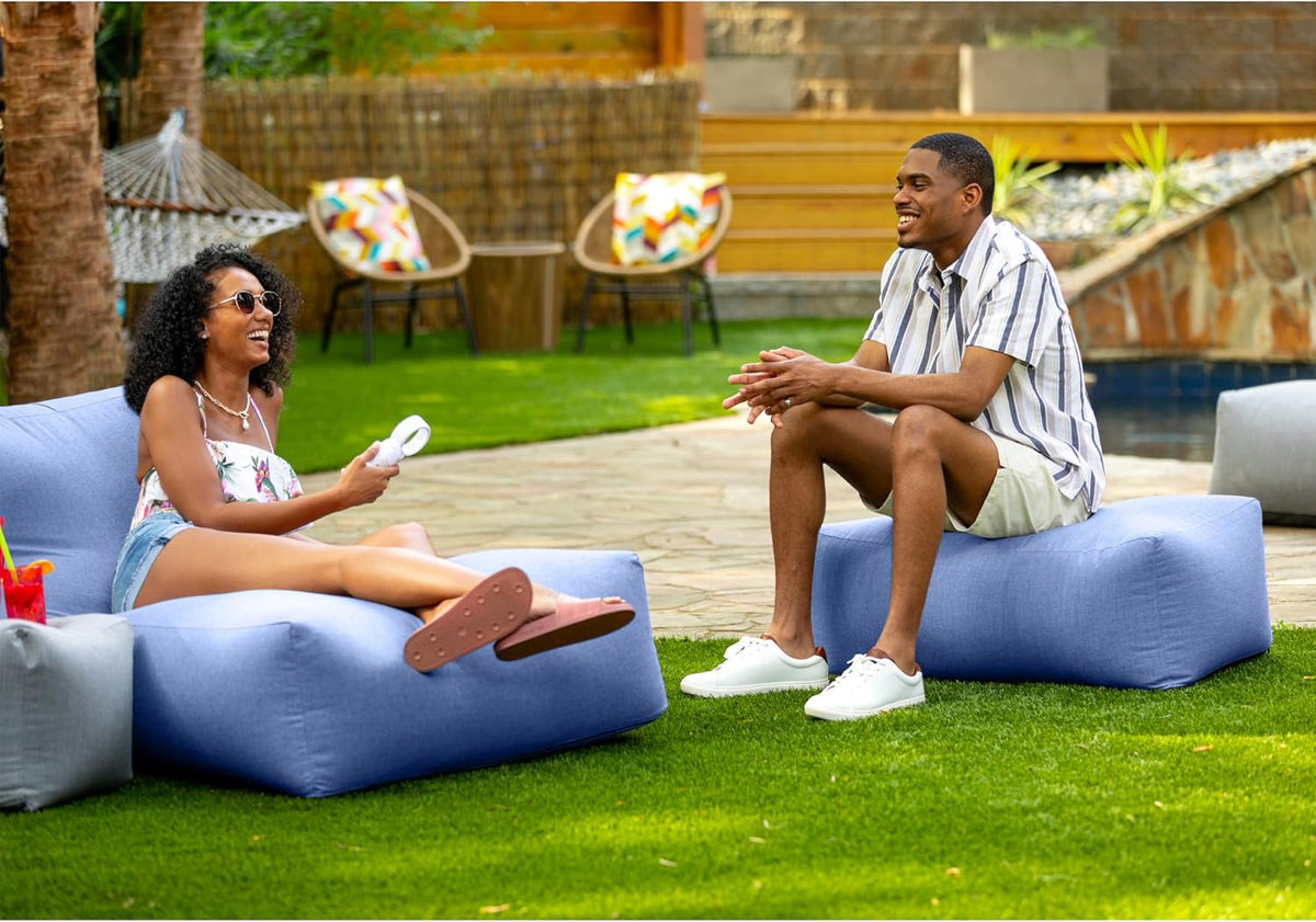 Jaxx Coza Ottoman - Large Outdoor Pouf & Footrest - Sunbrella, Ocean Blue