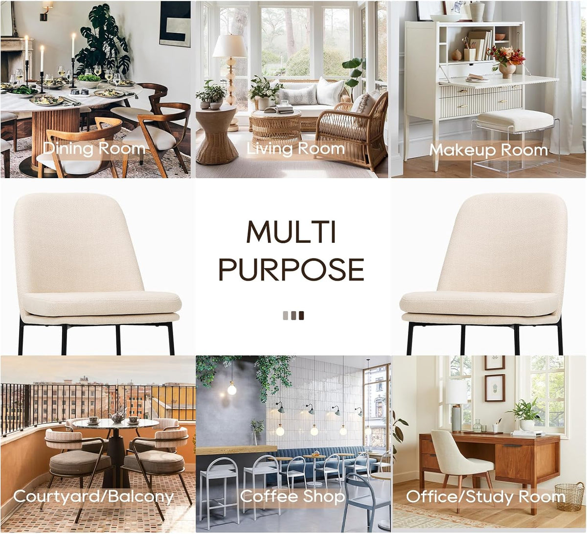 COLAMY Upholstered Dining Chairs Set of 4, Beige | Modern Dining Room Chairs with Curved Back, Dinner Chair Kitchen Chairs and Metal Legs