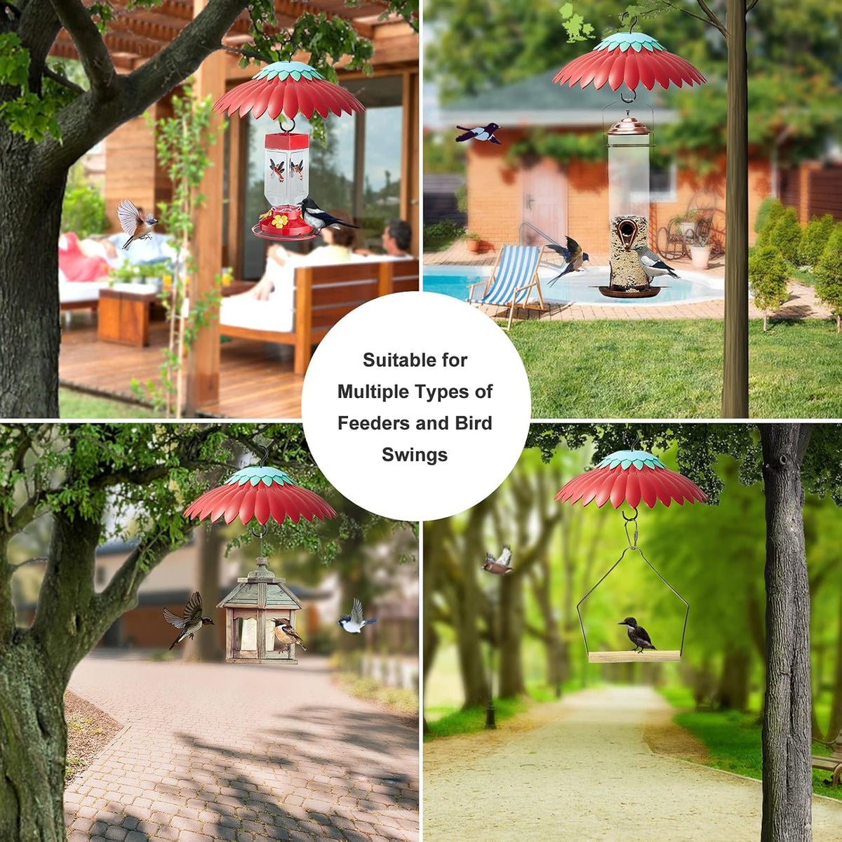 Squirrel Baffle for Hanging Bird Feeder Rain Cover for Outside Weather Guard Protect Feed from Sun Blue Dome Attract Hummingbirds, Moat Proof, Easy to Clean-14inch(Red)