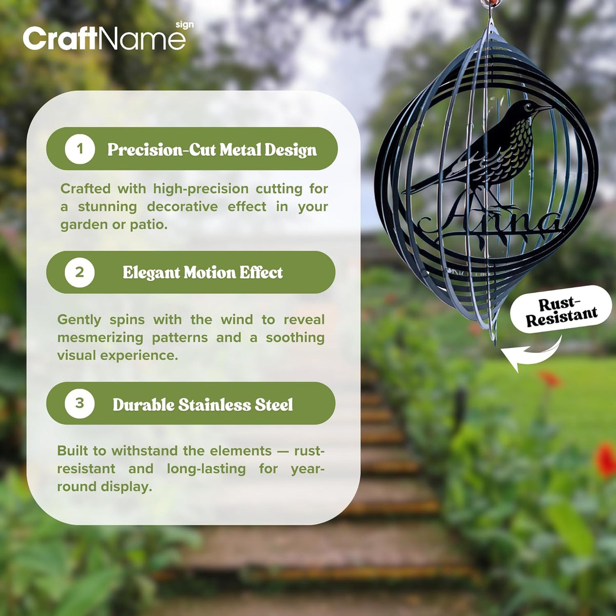 Personalized Owl Wind Spinner 3D Stainless Steel, Owl Garden Spinner Hanging Outdoor Decor, Wind Spinners Outdoor, Custom Gift for Grandmother, Mom, Wife