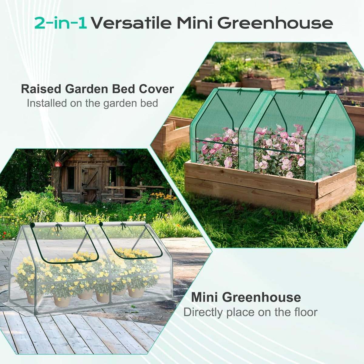 BPS 6x3x3 ft Mini Garden Greenhouse with 3 Dual Covers (PE & PVC & Mesh) Waterproof, UV-Protected Portable Grow Tent for Flowers, Vegetables, and Herbs in All Seasons