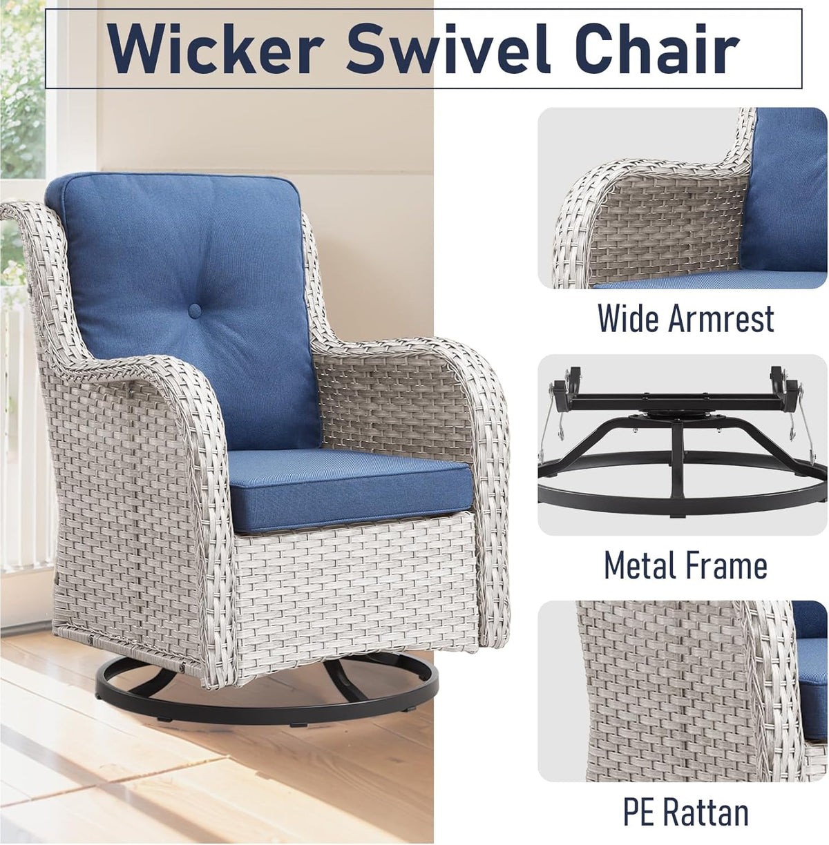 Outdoor Furniture:11 PCS Patio Furniture Set, Outdoor Furniture Set with Swivel Patio Chairs, Light Beige/Blue