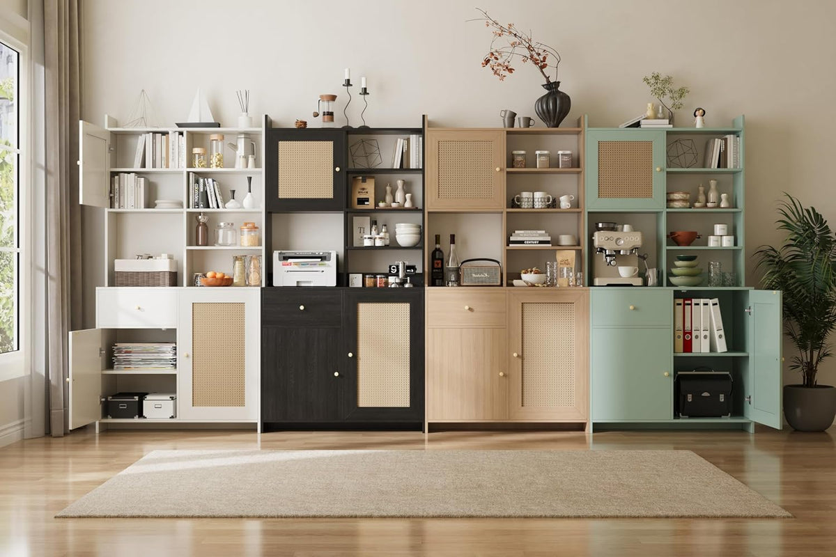 IDEALHOUSE Kitchen Pantry Cabinet with Adjustable Shelf, 71" Tall Storage Cabinet with Microwave Stand, Food Pantry Cabinets for Kitchen, Dining Room, Living Room, Natural