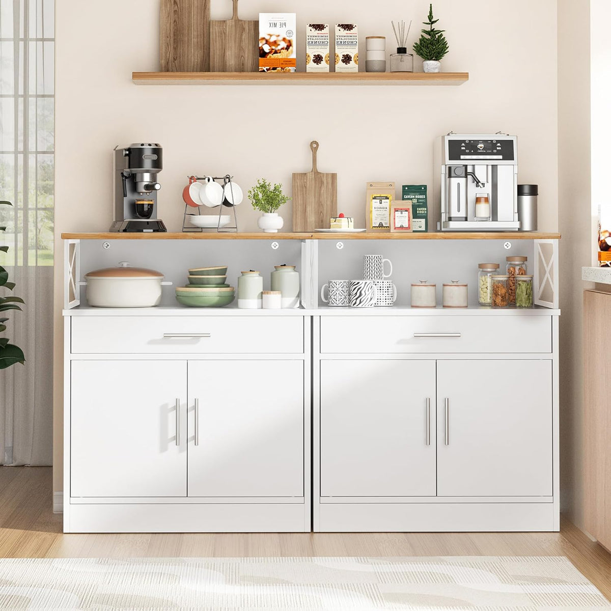 Shintenchi Kitchen Buffet Cabinet with Adjustable Shelf, Modern Kitchen Storage Cabinet,Farmhouse Coffee Bar Cabinet(White)