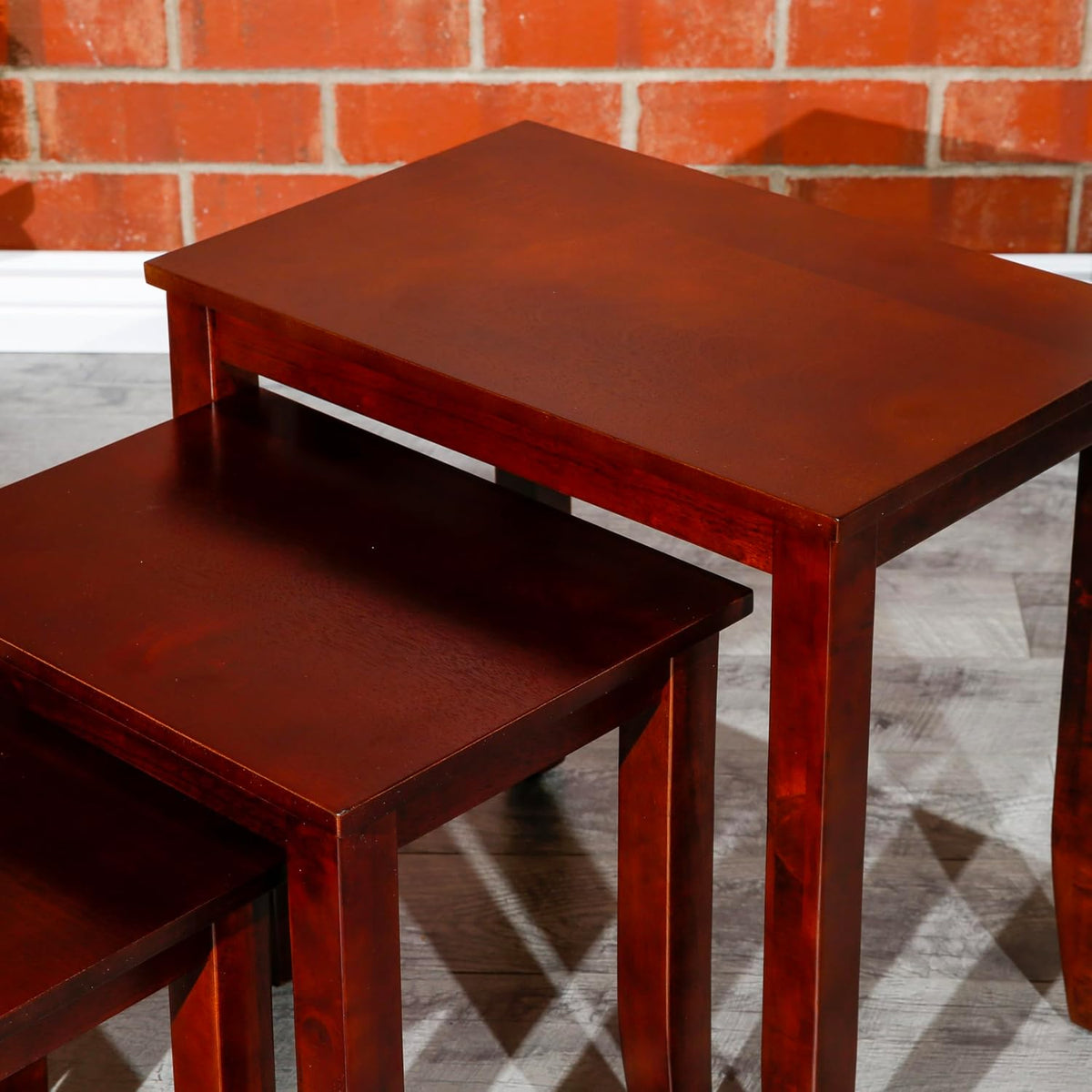 3-Piece Nesting Table Set, Cherry, Space-Saving and Elegant, Perfect for Living Room, Bedroom, or Office, Multi-Functional Use, Sturdy Wood, Easy to Assemble