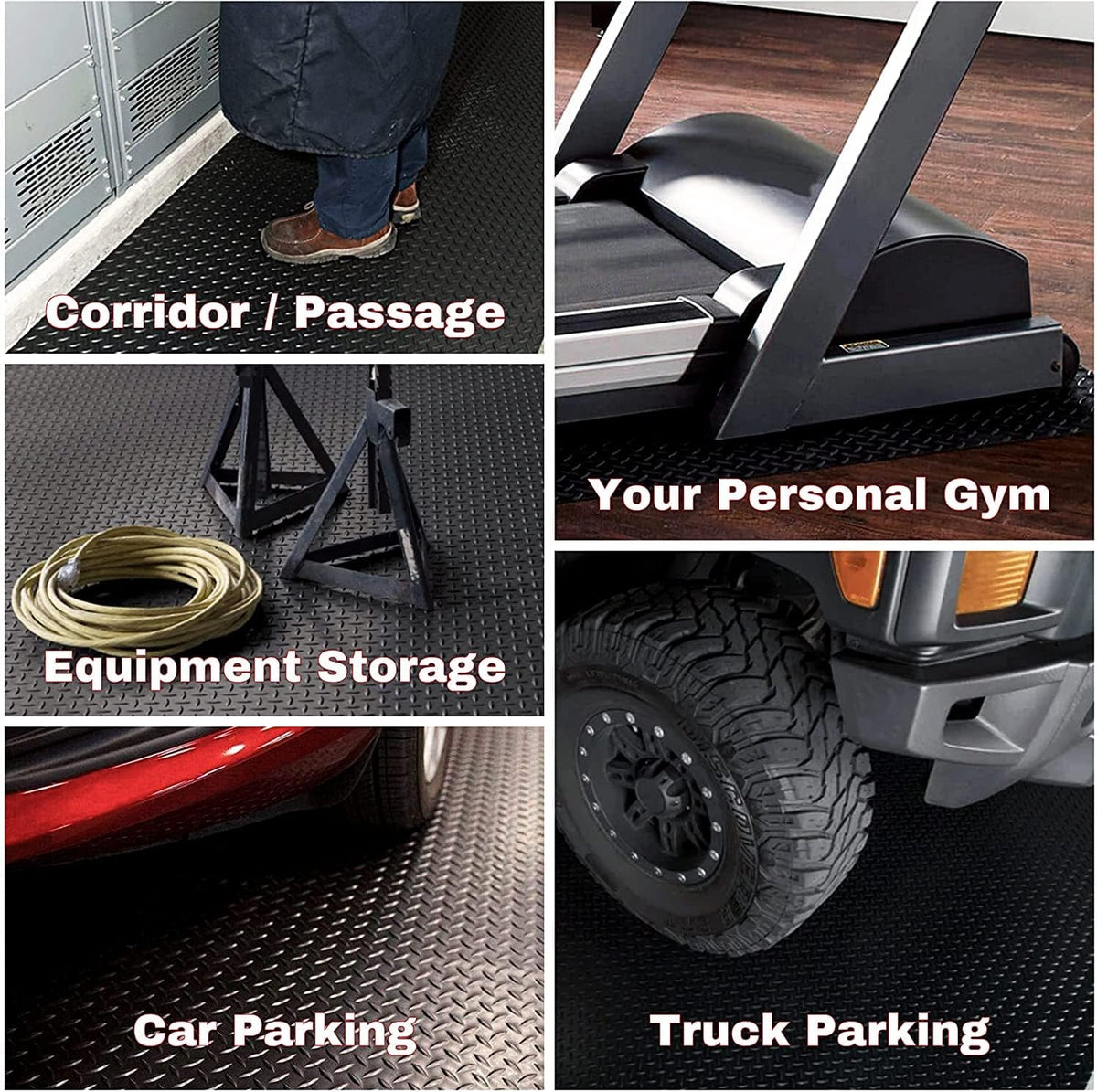 SEAL 5 x 20 Ft Premium Garage Floor Mat, Solid 2.8mm Thickened Black Commercial Grade Heavy Duty Parking Mat for Garage Floor, Golf Cart, Water/Stain Resistant Floor Runner (Embossed Diamond Plate)
