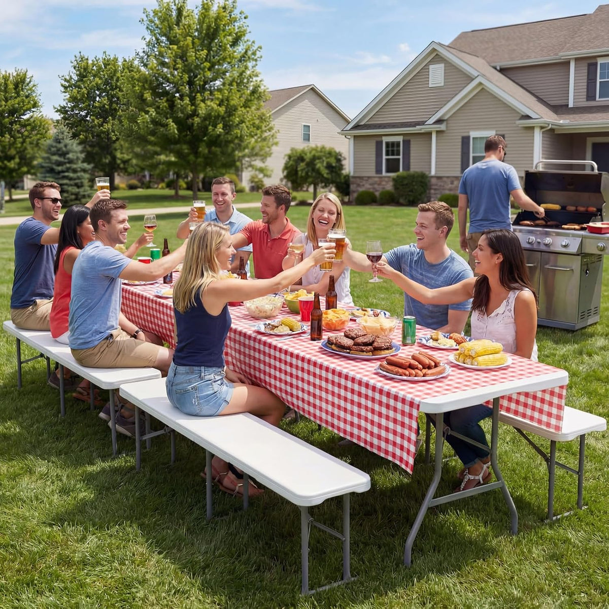 Byliable Folding Bench 6ft,Portable Plastic Bench Seat with Handle,White | Heavy Duty HDPE,Powder-Coated Steel Legs,Strong Weight Support,Indoor Outdoor for Parties,Gatherings,Dining,Camping,Events