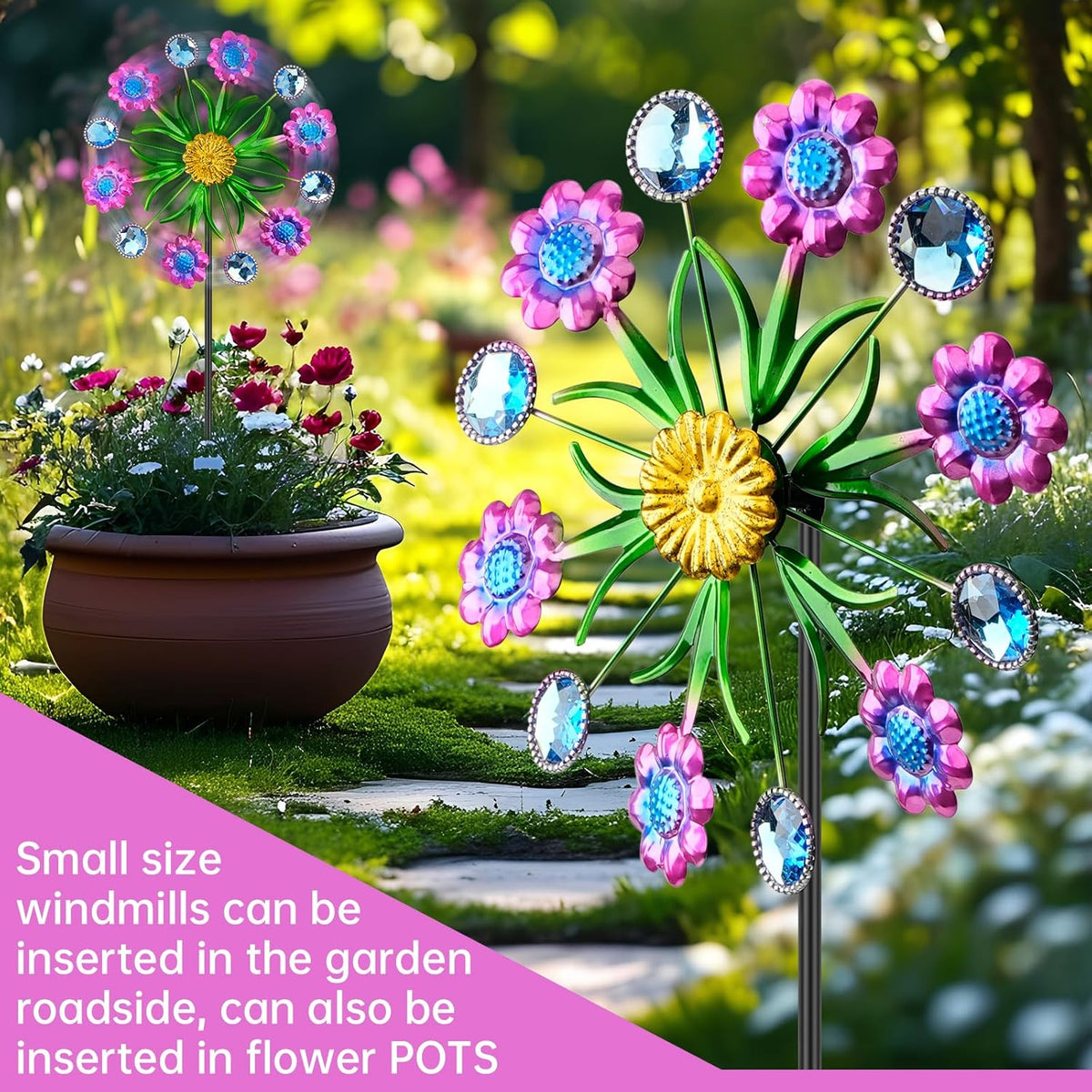 Purple Flowers Outdoor Wind Spinner, 36" Metal Wind Sculpture with Stake, Wind Spinners for Yard and Garden Lawn Patio Decor