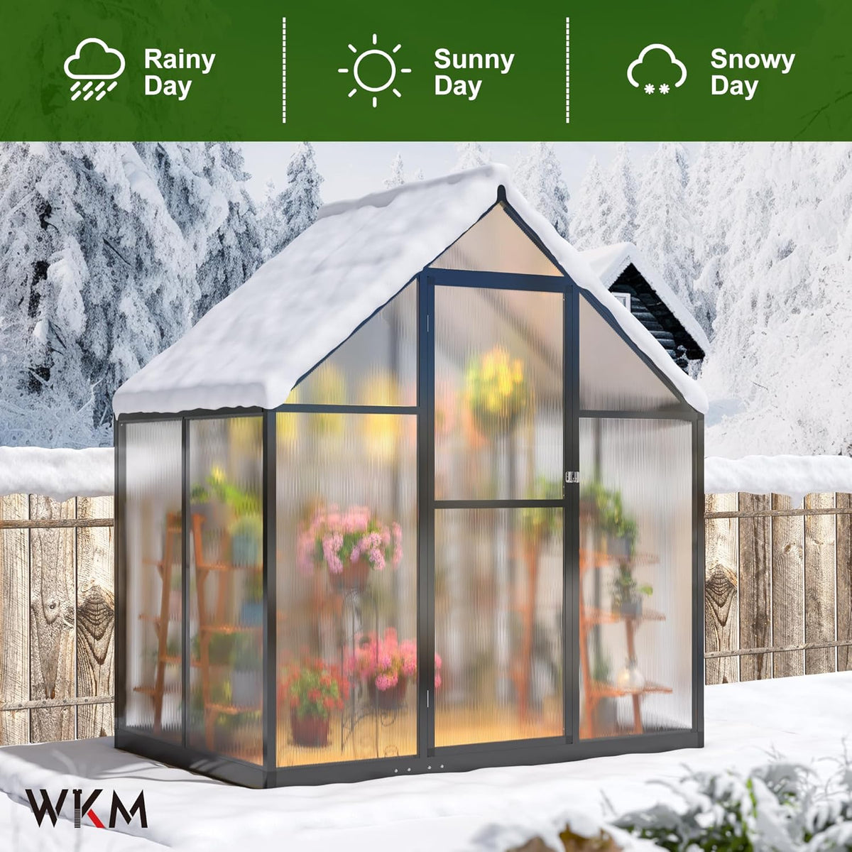 WKM Greenhouse - 5.6x3.7 FT Quick-fit Aluminum Structure with Window Ventilation, Black