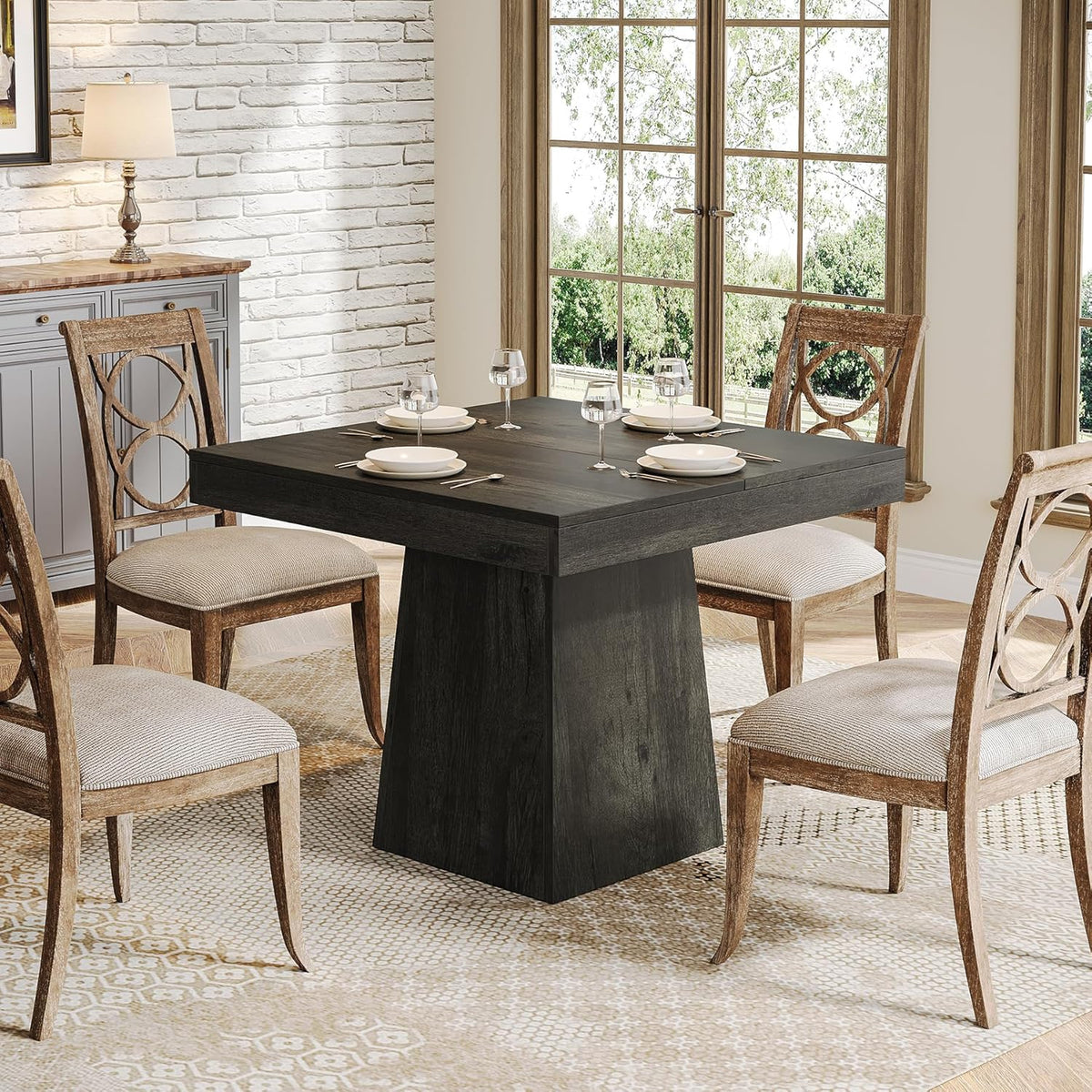 Tribesigns Square Dining Table for 4, 31.5-Inch Small Kitchen Table with Sturdy Pedestal Base, Farmhouse Dinner Table for Dining Room, Living Room, Kitchen (Gray)