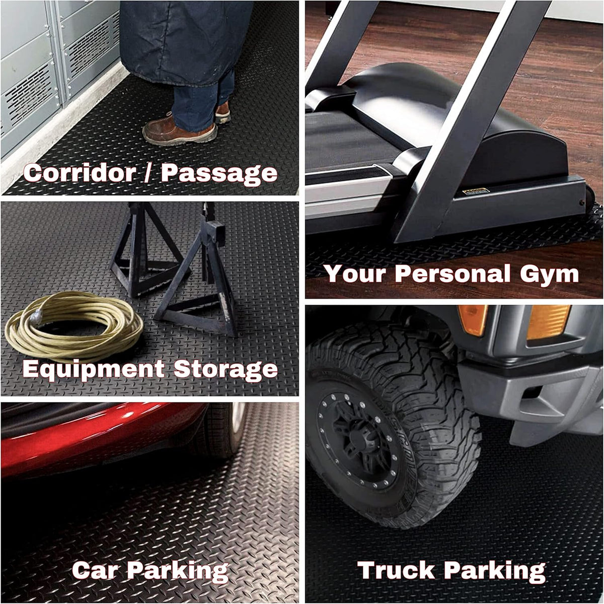 SEAL 4 x 6 Ft Premium Garage Floor Mat, Solid 2.8mm Thickened Black Commercial Grade Heavy Duty Parking Mat for Garage Floor, Golf Cart, Water/Stain Resistant Floor Runner (Embossed Diamond Plate)