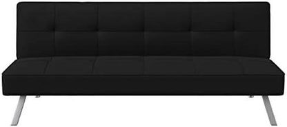 Serta® Rane Futon Sofa Bed 66.1", 3-in-1 Convertible Couch Sleeper for Small Spaces, Tufted Back, Twin Size Guest Bed, Black Woven Fabric