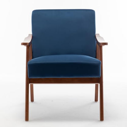 Lispin Mid-Century Modern Chair, Living Room Chair with Solid Wood Frame, Accent Chair Extra-Thick Backrest, Wingback Chair for Bedroom, Reading Room, Living Room (Blue + Velvet + Foam)