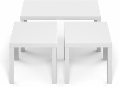 Pemberly Row 3-Piece Living Room Table Set, Includes Coffee Table & 2 Side Tables, Durable Engineered Wood, White Finish, Thick Tabletops, Modern Design, Sturdy Furniture for Living Room or Office