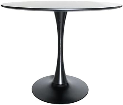 LeisureMod Bristol 35" Round Dining Table, Modern MDF Wood in Black Metal Pedestal Base Accent Table Mid-Century Café Table, Kitchen Dining Room Furniture (Black)