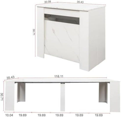 Transformer Table, Extendable Dining Table for 2-12 People, Marble White
