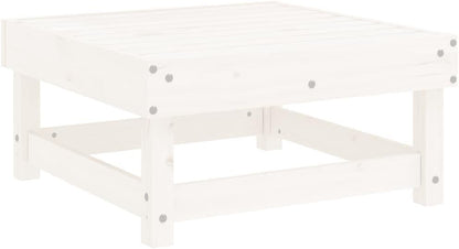 Outdoor Garden Footstool with Cushion, 24 x 24 Inch Square Pine Wood Patio Ottoman, Rustic Weather-Resistant Ottoman for Backyard, Deck, and Balcony, White