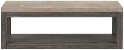 Pemberly Row 3-Piece Living Room Table Set, Rubberwood Construction, Charcoal and Ash Two-Tone Finish, Includes Cocktail Table with Casters and 2 End Tables, Rustic Design with Open Shelves for
