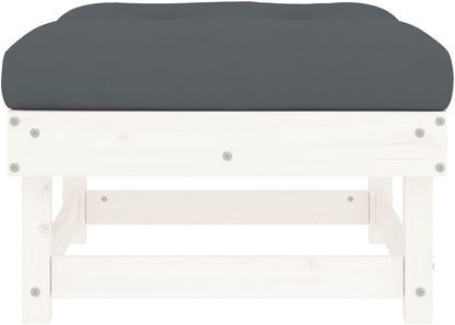 Outdoor Garden Footstool with Cushion, 24 x 24 Inch Square Pine Wood Patio Ottoman, Rustic Weather-Resistant Ottoman for Backyard, Deck, and Balcony, White